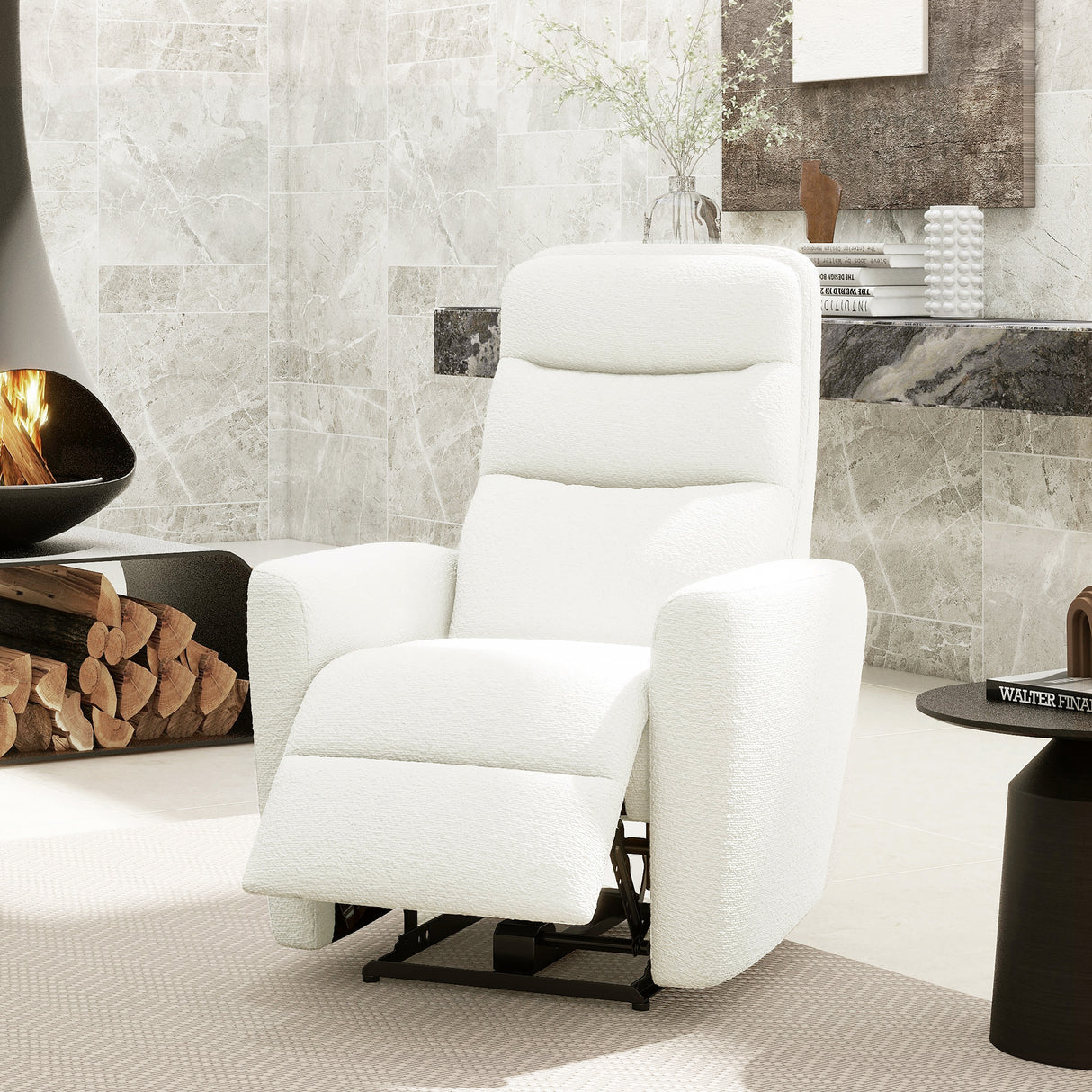 High-Back Power Recliner Boucle Upholstered Motion Chair