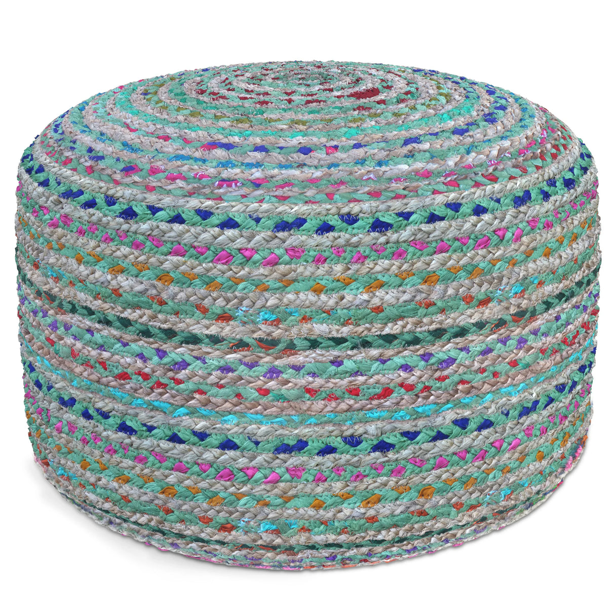 Handcrafted Woven Cotton Jute Green Round Pouf - Omega Lifestyles