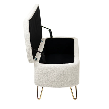 Ivory Faux Fur Upholstered Storage Bench With Gold Legs - Omega Lifestyles
