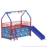 Twin Metal Junior House Loft Bed With Slide And Curtain - Omega Lifestyles
