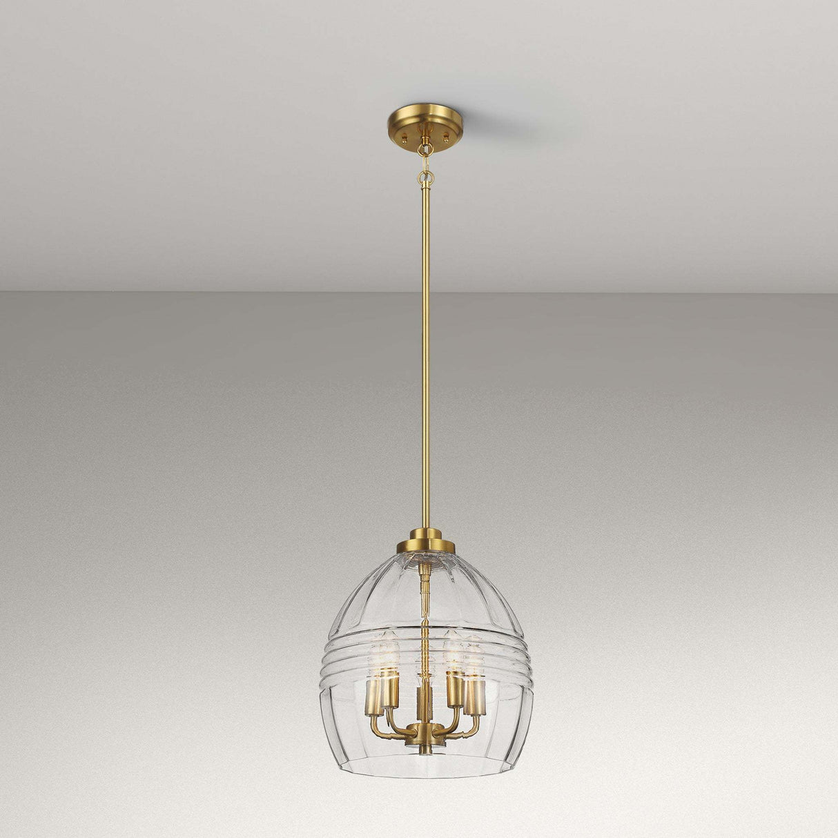 Zen Five Clear Glass Satin Brass Pendant Light