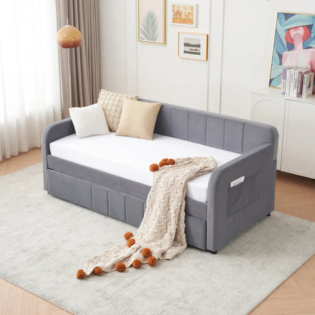 Twin Velvet Upholstered Daybed Frame With Trundle - Omega Lifestyles