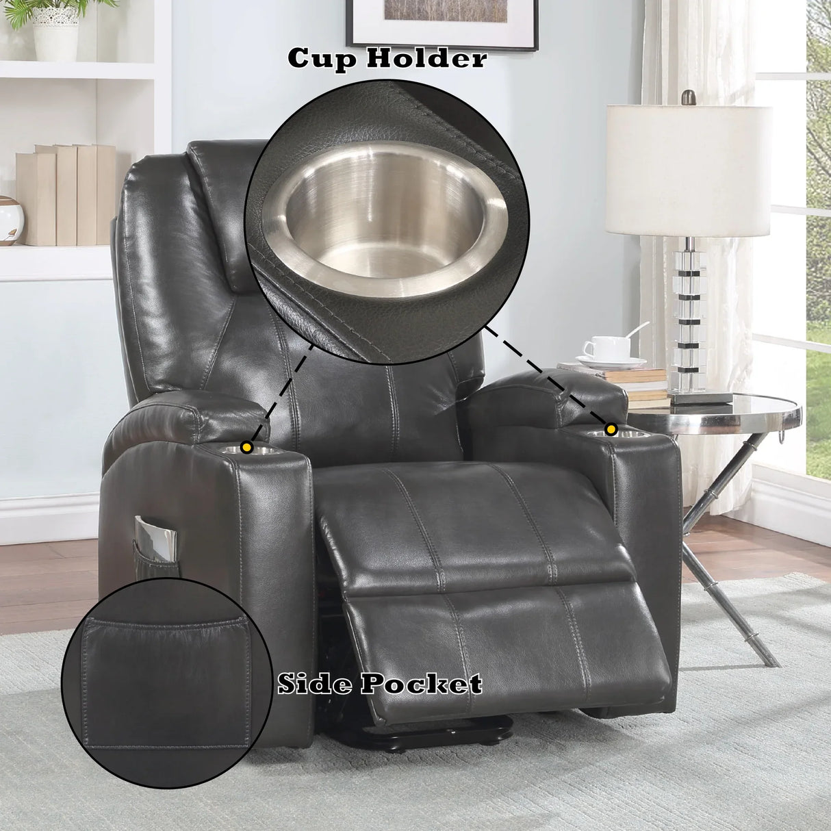 Gunmetal Faux Leather Power Lift Massage Recliner - Omega Lifestyles
