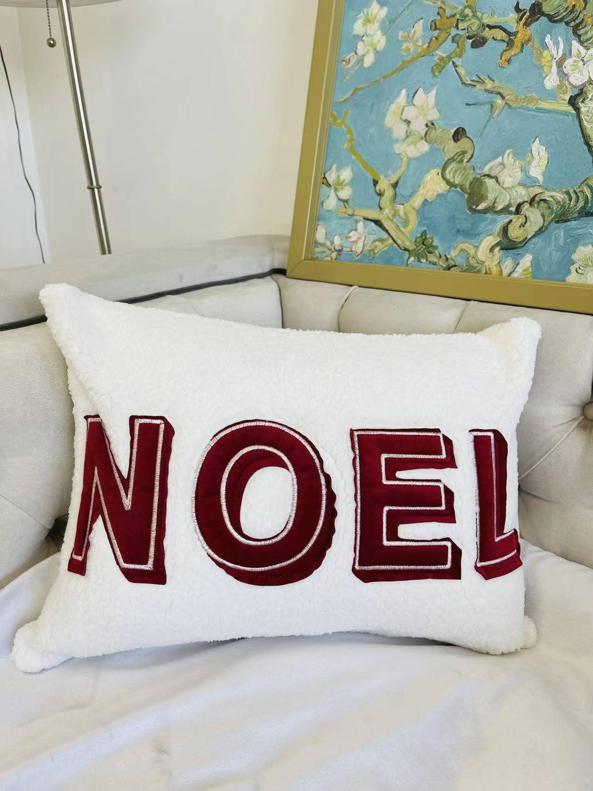 Noel Sherpa Textured 14x20 Inch Christmas Throw Pillow - Omega Lifestyles