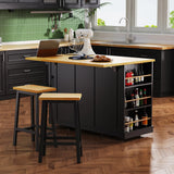 Large Kitchen Island Storage Cart With Bar Stools and Power Outlet - Omega Lifestyles