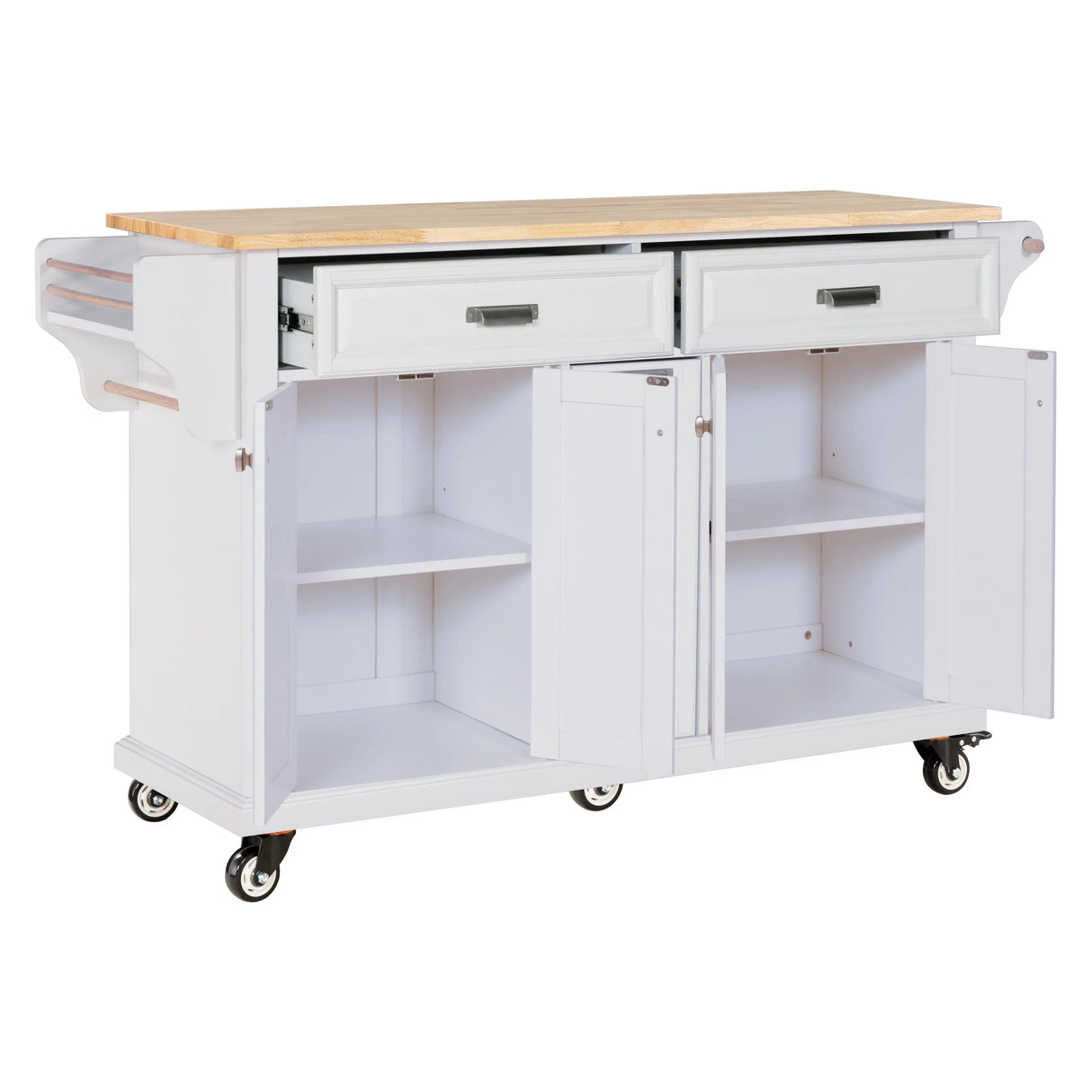 Solid Wood Rubberwood Kitchen Cart With Storage Drawers - Omega Lifestyles