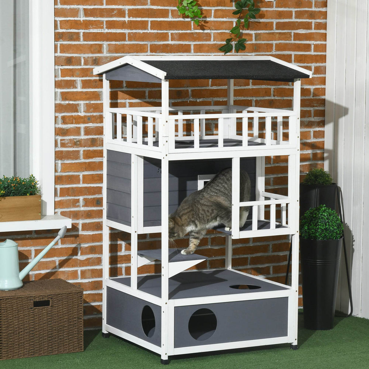 Outdoor Wooden Cat House With Escape Doors And Platform - Sleep Galleria