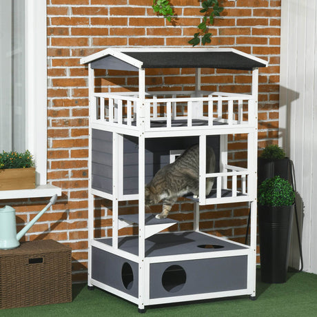 Outdoor Wooden Cat House With Escape Doors And Platform - Sleep Galleria