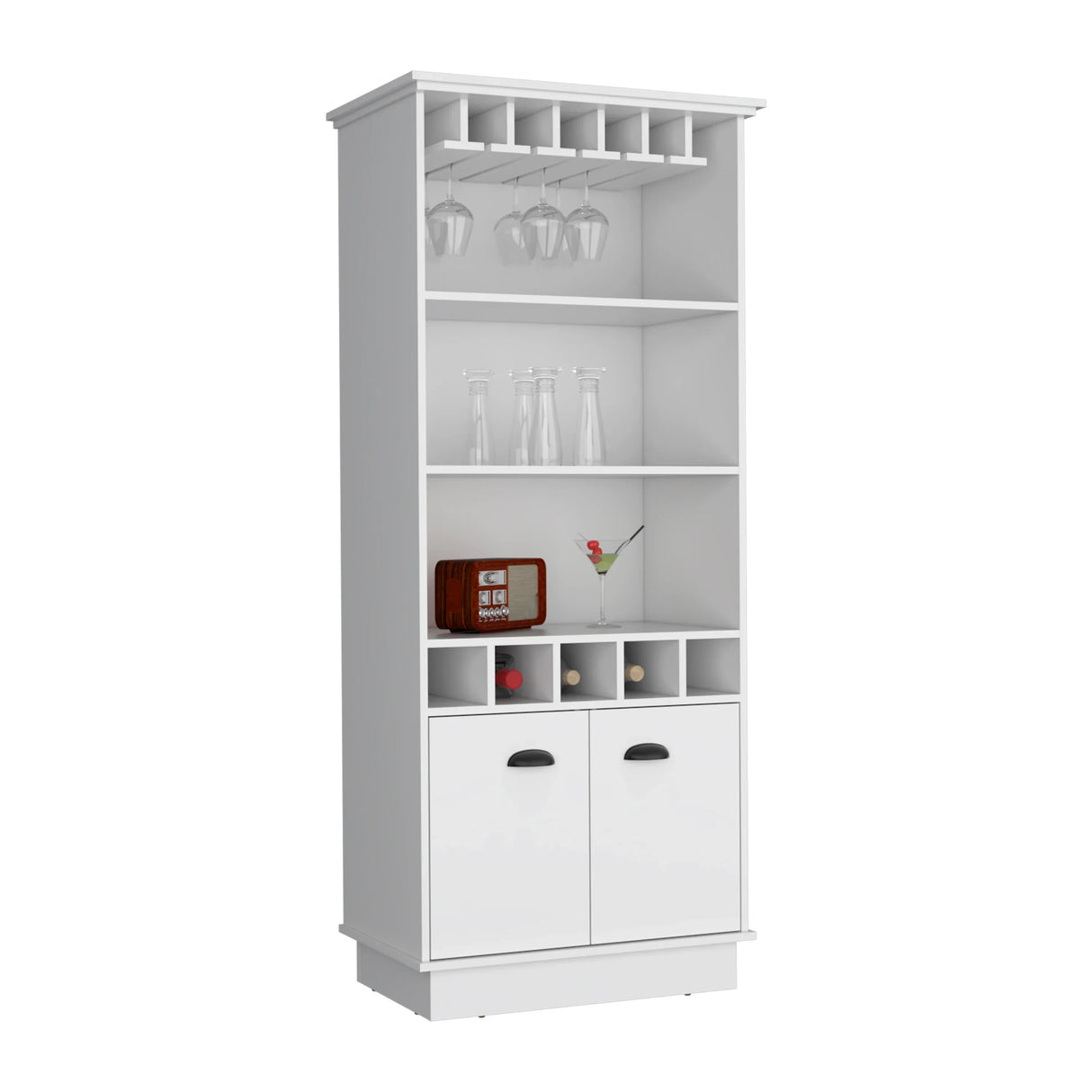 70-Inch White Particle Board Bar Cabinet With Wine Rack - Omega Lifestyles