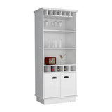 70-Inch White Particle Board Bar Cabinet With Wine Rack - Omega Lifestyles