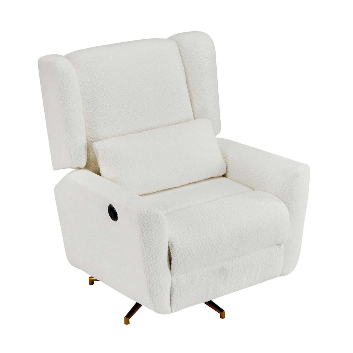Boucle Upholstered Beige Power Recliner Chair With Swivel - Omega Lifestyles