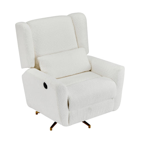 Boucle Upholstered Beige Power Recliner Chair With Swivel - Omega Lifestyles