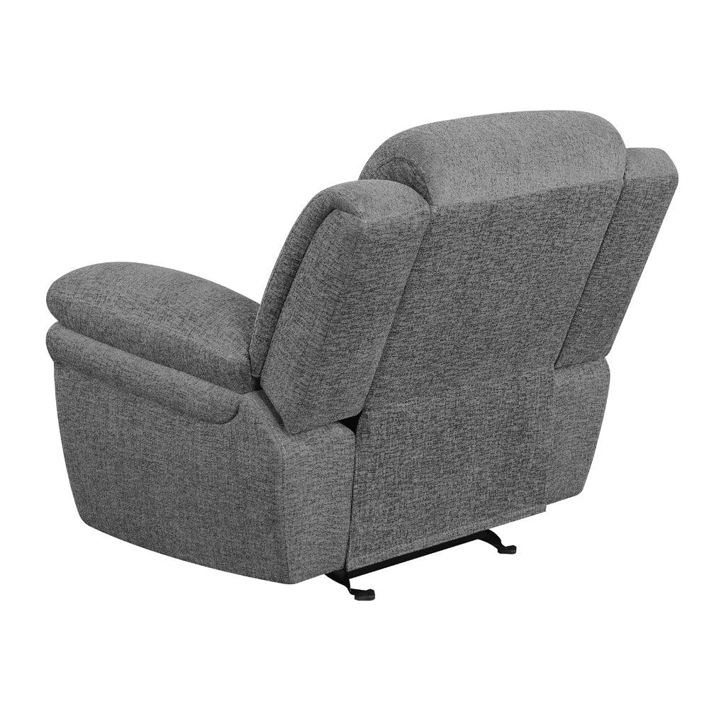 Charcoal Upholstered Glider Recliner With Cushioned Arms - Omega Lifestyles