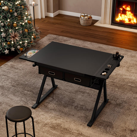 Adjustable Tilting Drawing Desk With Storage Drawers And Stool - Omega Lifestyles