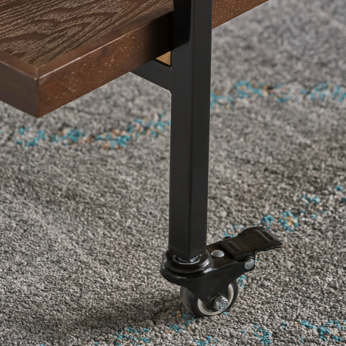 Modern Industrial Walnut Wood Rolling Bar Cart - Omega Lifestyles