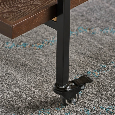 Modern Industrial Walnut Wood Rolling Bar Cart - Omega Lifestyles