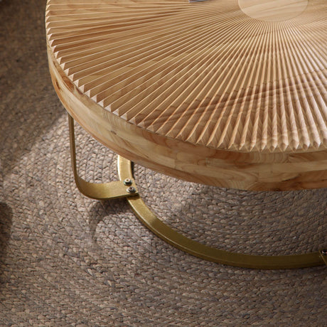 Modern Round Carved Pine Wood Coffee Table - Sleep Galleria