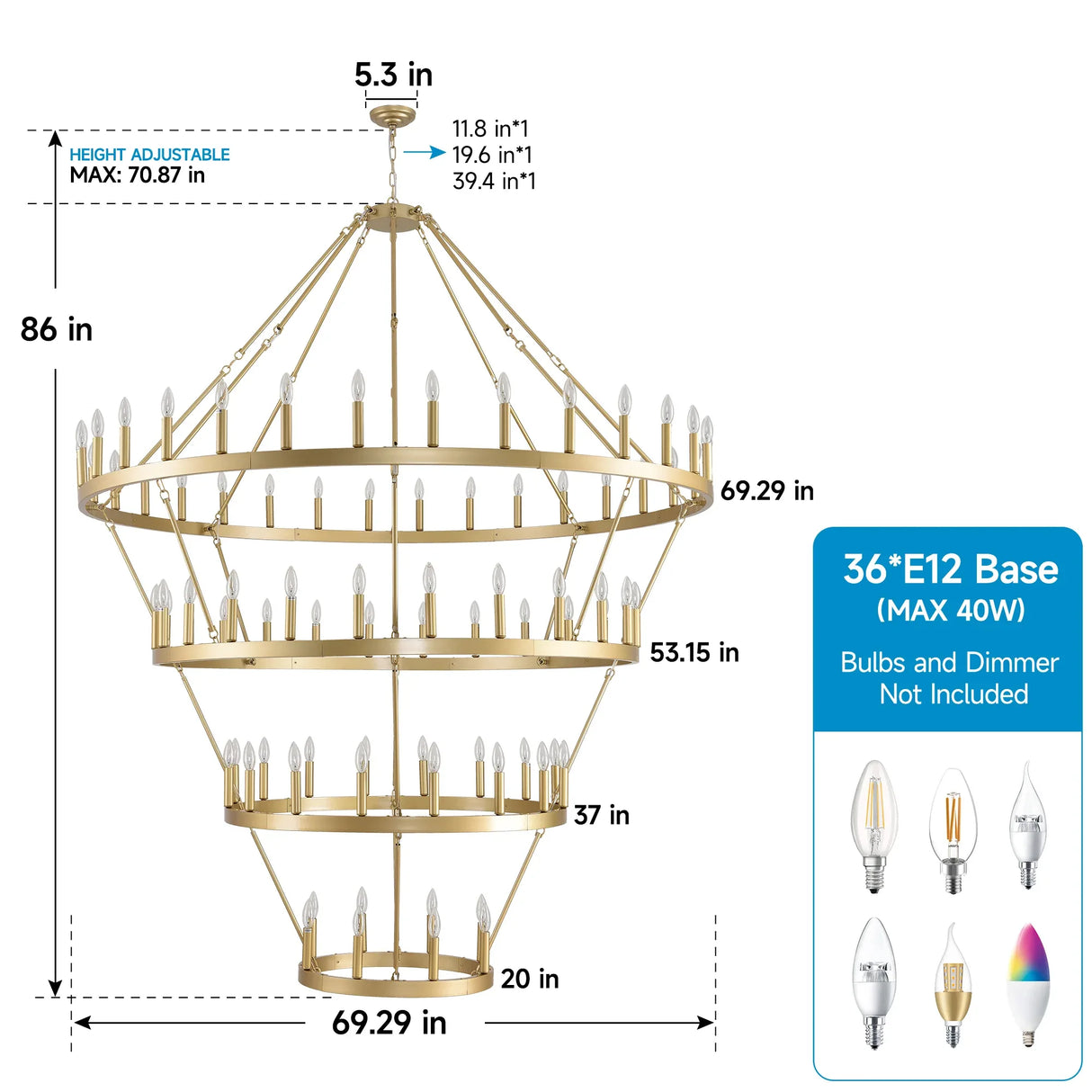 Farmhouse Wagon Wheel 60-Light Adjustable Height Chandelier - Omega Lifestyles