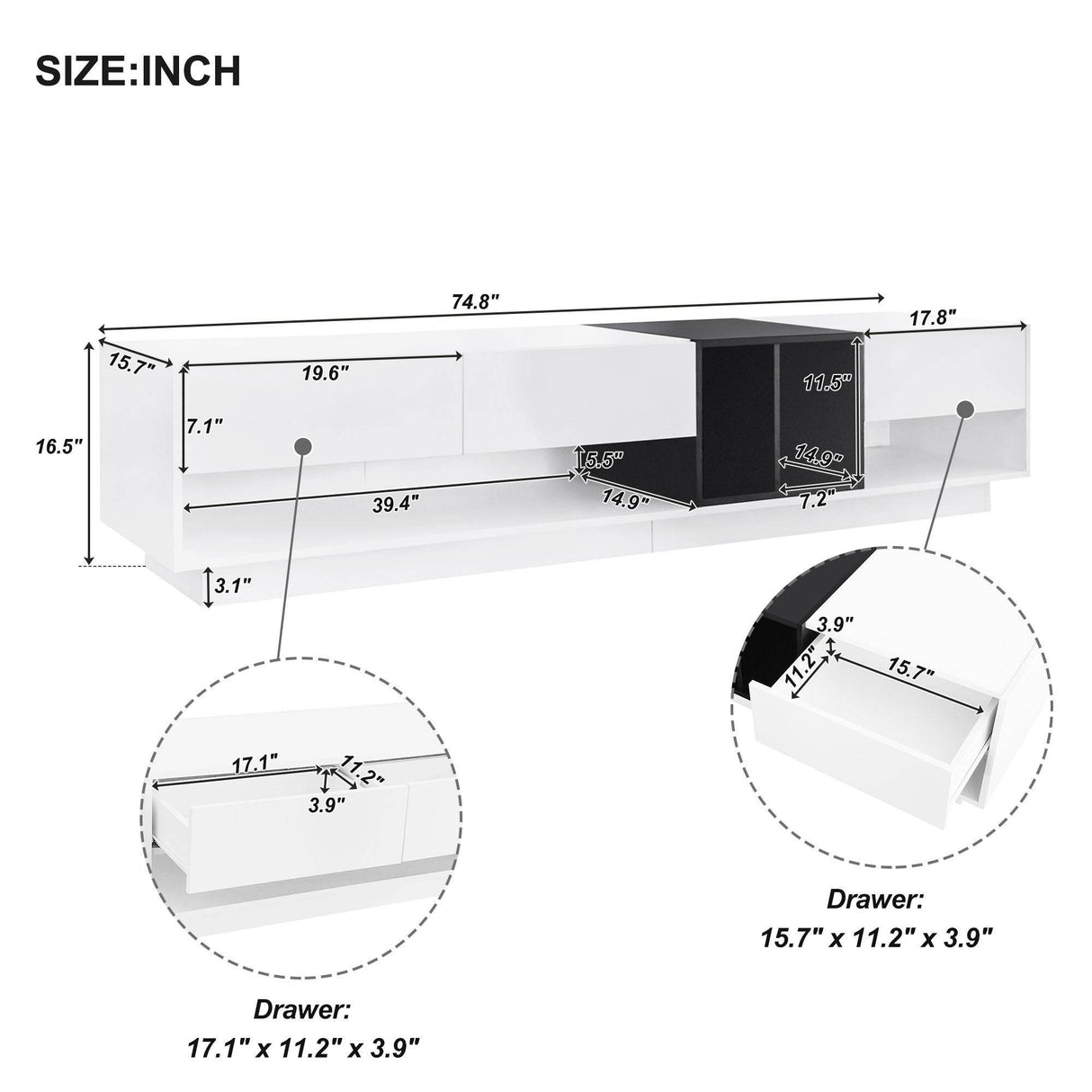 Two-Tone Particle Board White TV Stand With Storage - Sleep Galleria