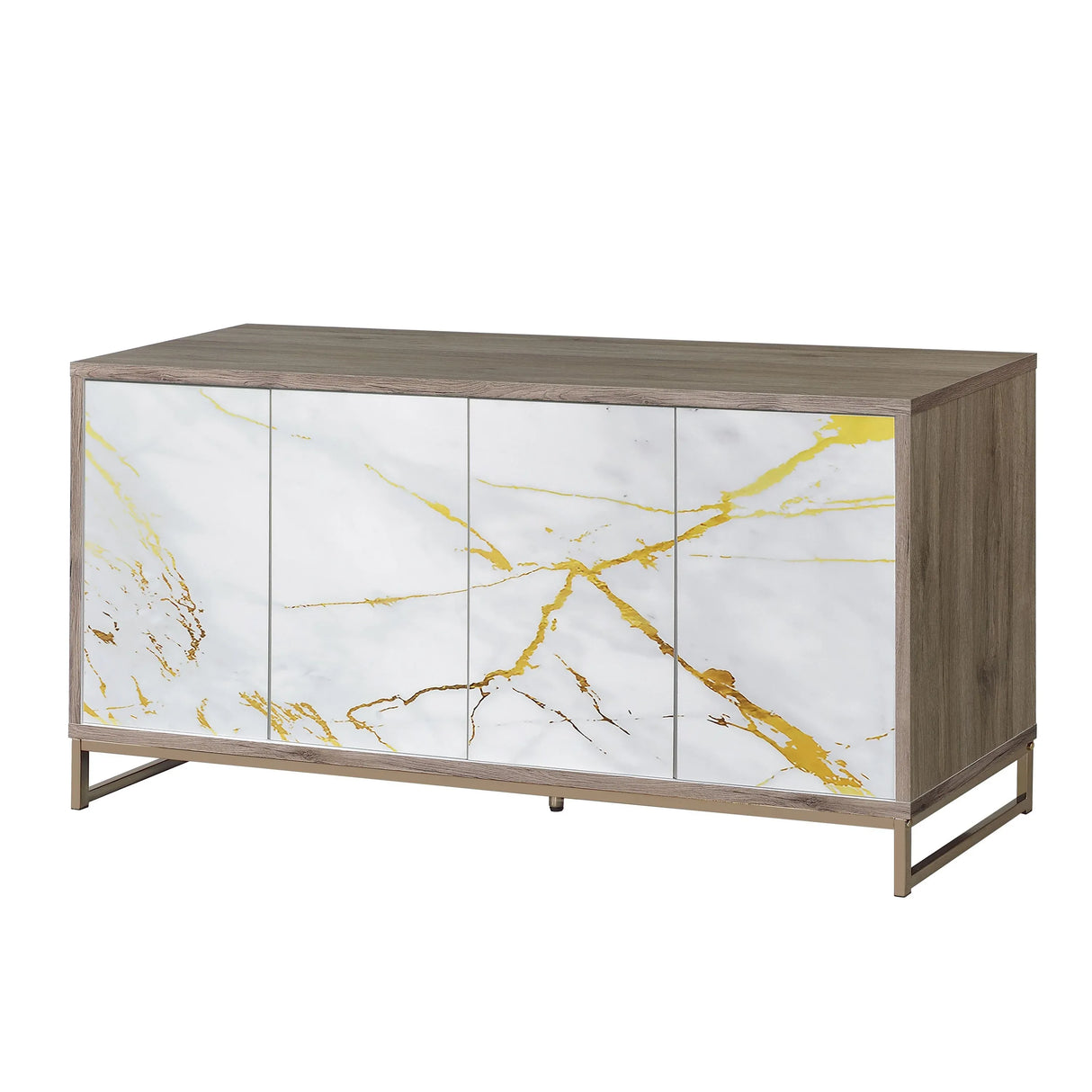White Marble Oak Champagne Synthetic Wood Console Cabinet - Omega Lifestyles