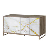 White Marble Oak Champagne Synthetic Wood Console Cabinet - Omega Lifestyles