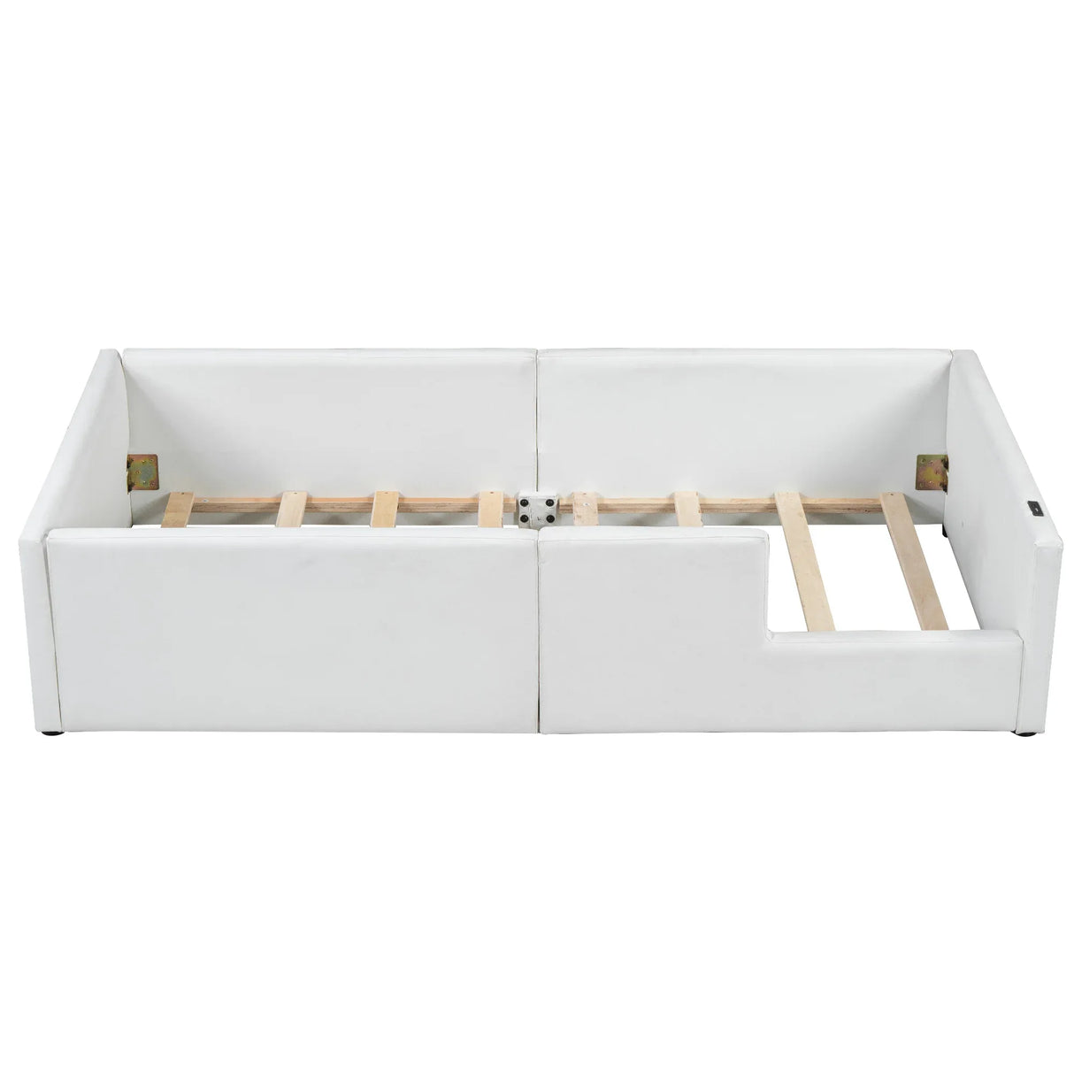 Twin Upholstered Platform Bed With Guardrail Charging Station - Omega Lifestyles