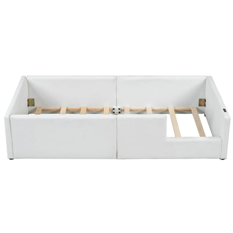Twin Upholstered Platform Bed With Guardrail Charging Station - Omega Lifestyles
