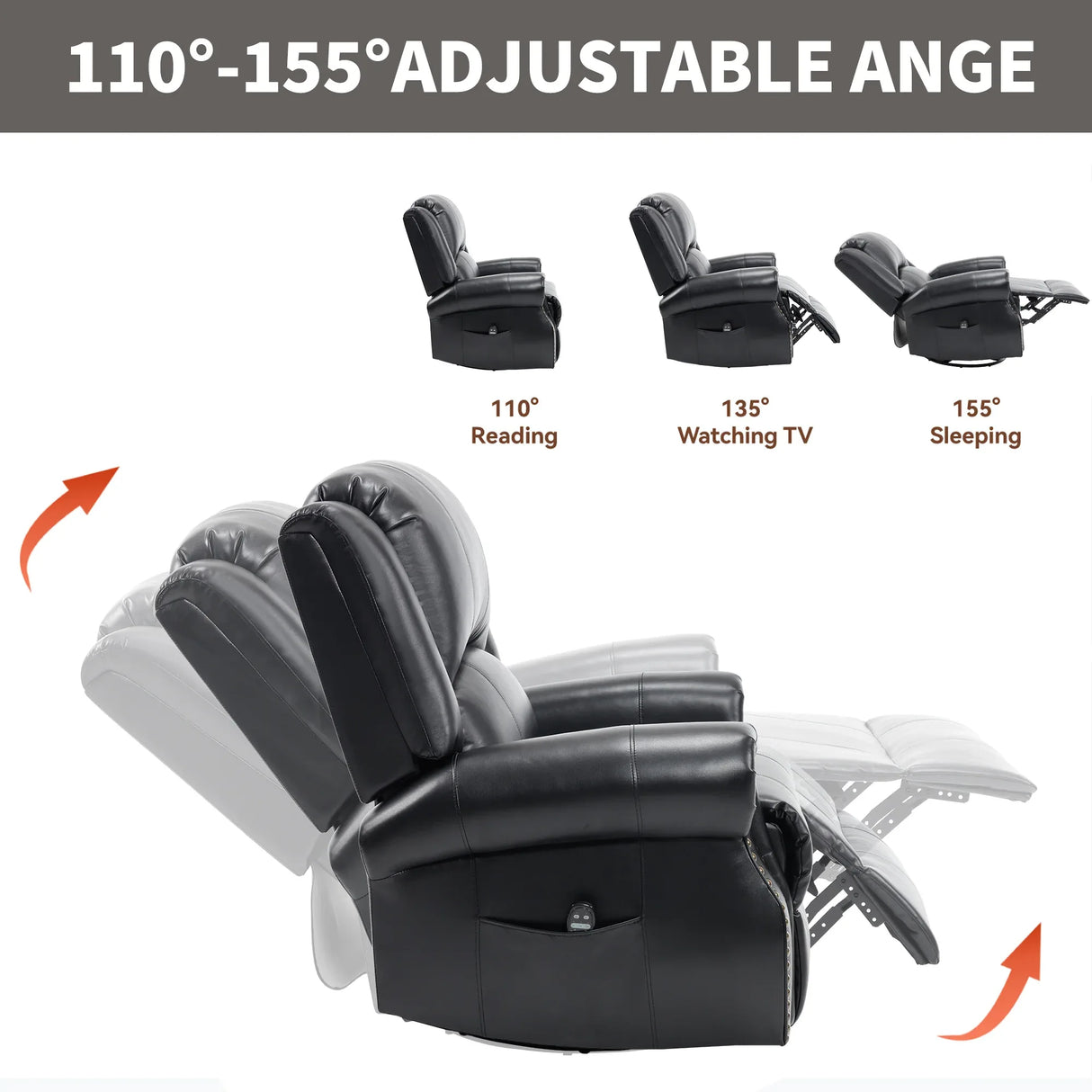 Heat Massage Faux Leather Swivel Rocking Recliner Chair - Omega Lifestyles
