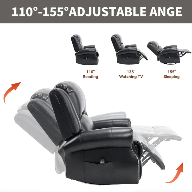 Heat Massage Faux Leather Swivel Rocking Recliner Chair - Omega Lifestyles
