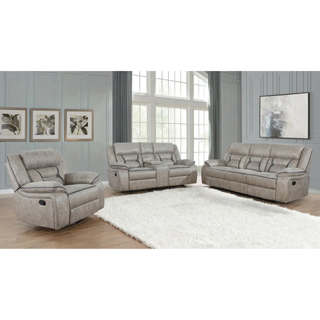 Taupe Upholstered 3-Piece Manual Reclining Living Room Set - Omega Lifestyles