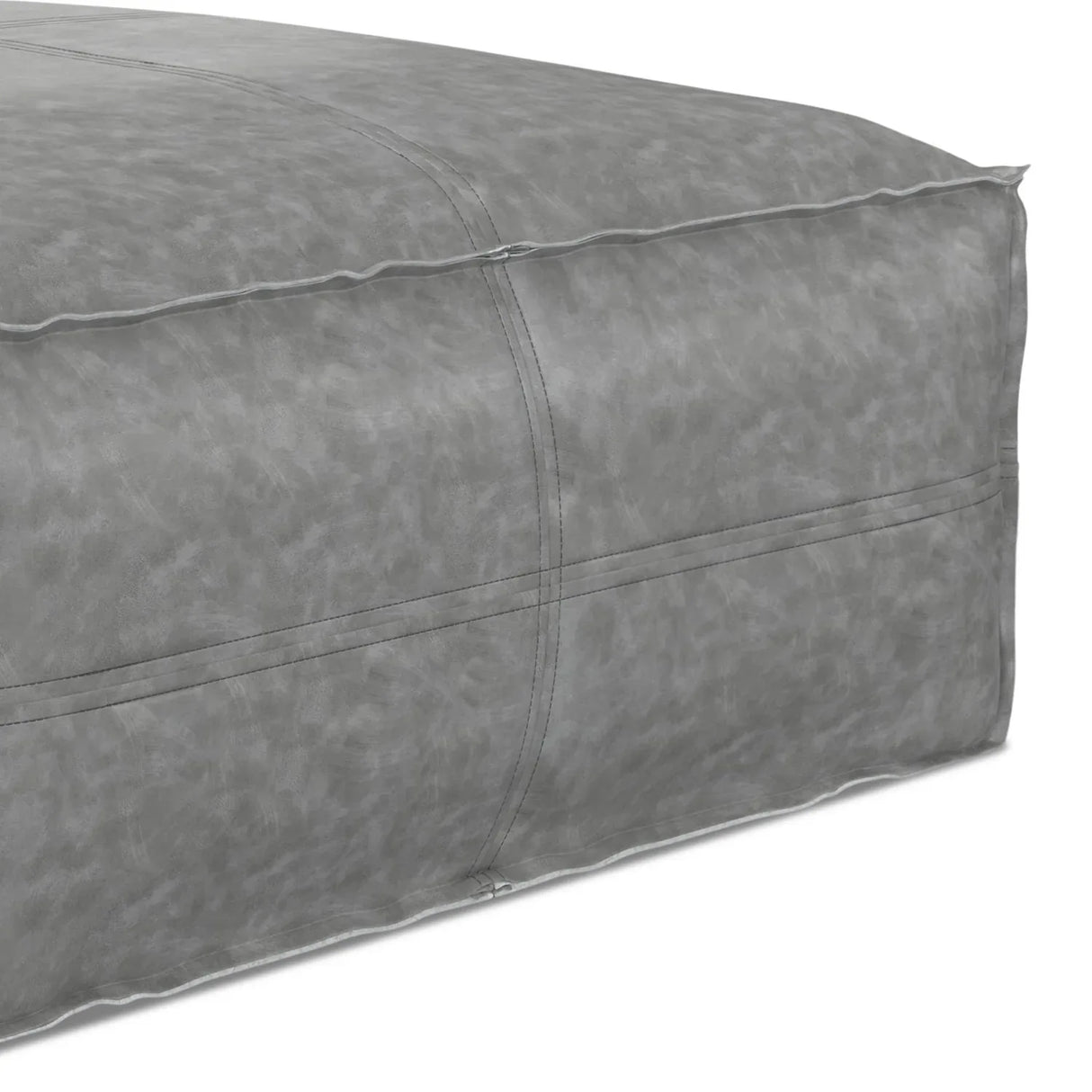 Distressed Grey Vegan Faux Leather Square Pouf Stool - Omega Lifestyles