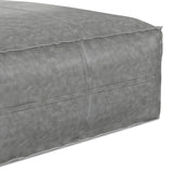 Distressed Grey Vegan Faux Leather Square Pouf Stool - Omega Lifestyles