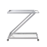 Modern Z-Shaped Silver Glass And Metal Bar Cart - Omega Lifestyles