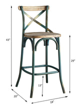 Vintage Industrial Armless Bar Chair With Oak And Turquoise - Omega Lifestyles