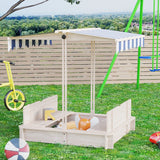 Wooden Kids Sandbox With Adjustable Canopy And Benches - Omega Lifestyles