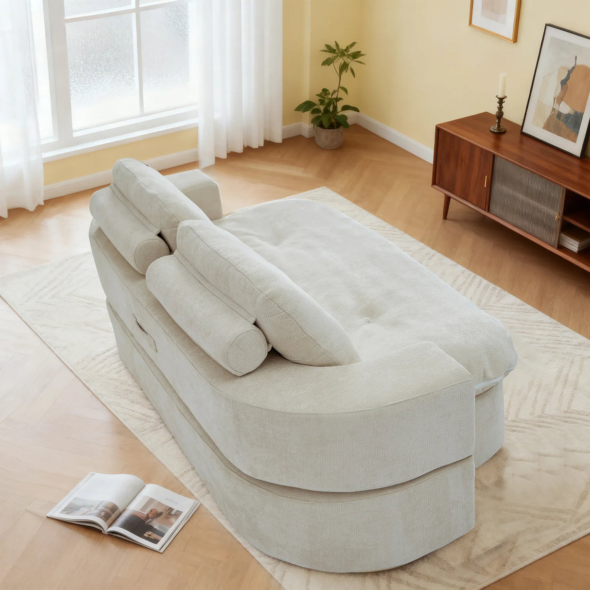 Modern Foldable Linen Sofa Bed With 2 Pillows - Omega Lifestyles