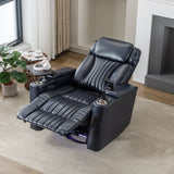 Power Swivel Blue PU Leather Recliner Chair With Tray Table - Omega Lifestyles