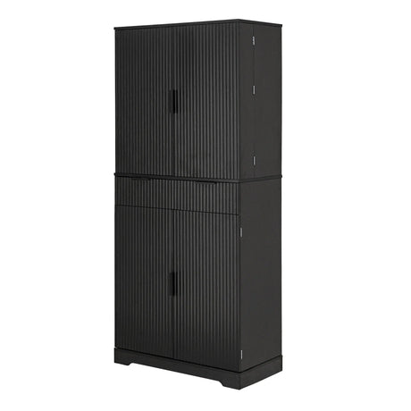 Fluted Freestanding Kitchen Pantry Cabinet With Drawers - Omega Lifestyles