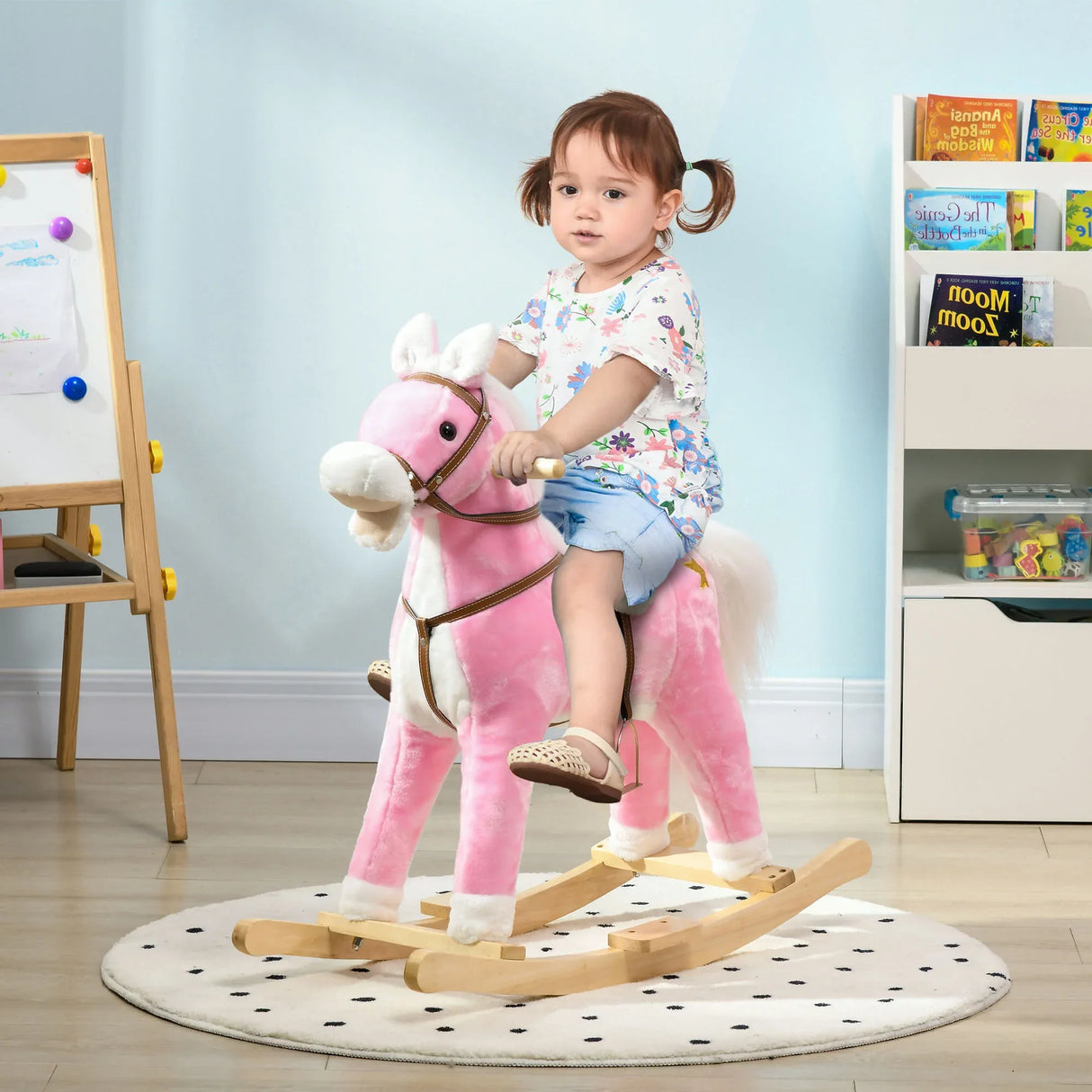 Plush Interactive Wooden Rocking Horse With Sound - Omega Lifestyles