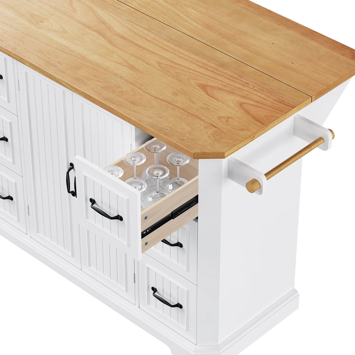 Rustic White Rubber Wood Rolling Kitchen Island Cart - Omega Lifestyles