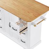 Rustic White Rubber Wood Rolling Kitchen Island Cart - Omega Lifestyles