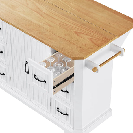 Rustic White Rubber Wood Rolling Kitchen Island Cart - Omega Lifestyles