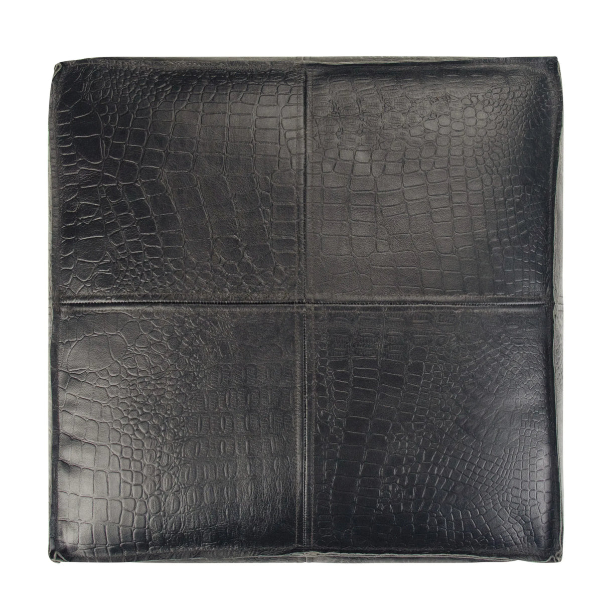 Handcrafted Black Buffalo Leather Square Pouf Ottoman - Omega Lifestyles