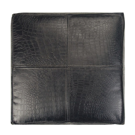 Handcrafted Black Buffalo Leather Square Pouf Ottoman - Omega Lifestyles