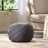 Modern Handmade Knit Cotton Round Pouf 20-Inch - Omega Lifestyles
