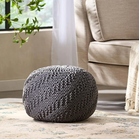 Modern Handmade Knit Cotton Round Pouf 20-Inch - Omega Lifestyles