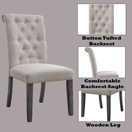 Set of 2 Beige Linen Synthetic Wood Side Chairs - Omega Lifestyles
