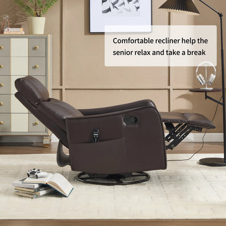 Brown Faux Leather Manual Heat Massage Recliner Chair - Omega Lifestyles