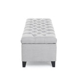 Contemporary Light Gray Fabric Button-Tufted Storage Ottoman - Omega Lifestyles