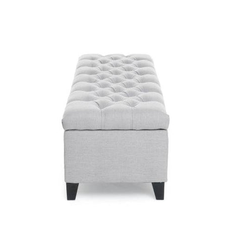 Contemporary Light Gray Fabric Button-Tufted Storage Ottoman - Omega Lifestyles